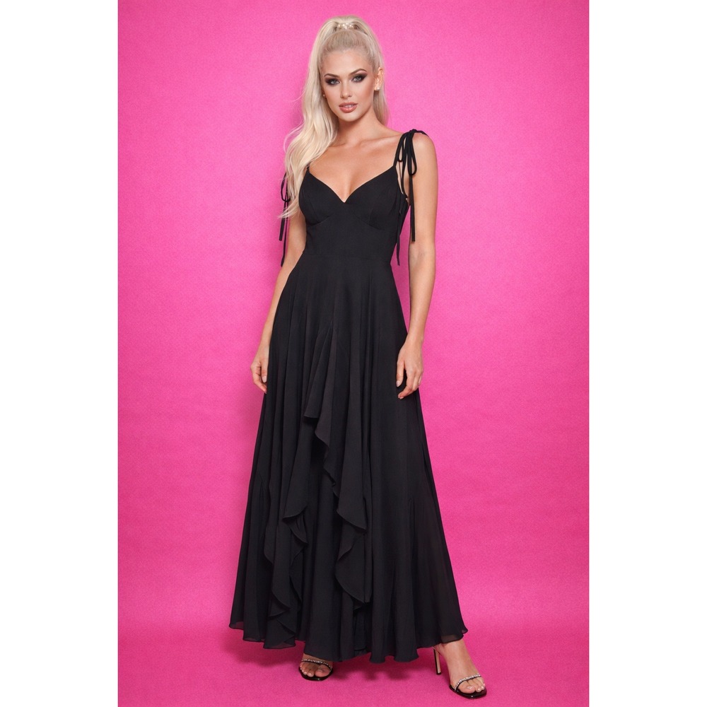 Barbie Azazie Black Ruffle Spaghetti Strap Maxi Dress Occasion Event‎ Formal